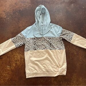 Nursing Breastfeeding Gray and Leopard Print Hoodie